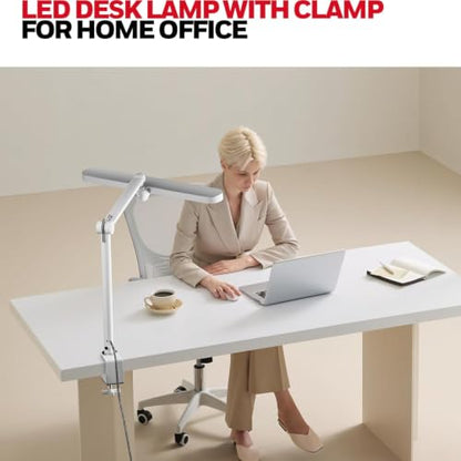 Honeywell 05B02 LED Desk Lamp with Clamp, Task Lamp for Home Office | Sunturalux Natural Daylight, CRI≥97 1300LM 4000K, RG0 Low Blue Light, Flicker-Free, Full Metal Clip On Lamp for Study Work