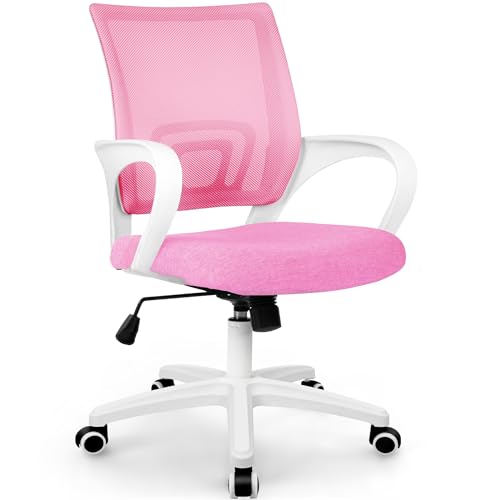 ETONEX Office Chair with Ergonomic Mid Back Cushion Lumbar Support Adjustable Swivel Rolling Computer Gaming Desk Chair Comfy Mesh Seat Wheels Home Executive Use (Pink) - color: Pink