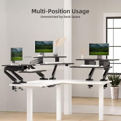 Claiks 24-Inch Sit-Stand Workstation，Innovative Space-Saving Height-Adjustable Ergonomic Desk Converter with Wide Keyboard Tray，Dual Fixation and Flexible Rotation Function, Black - color: Black, size: 24 inch