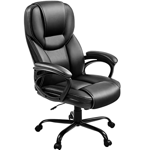 Yaheetech Executive Office Chair High Back PU Leather Adjustable Seat Black - color: Black