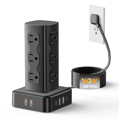 160W Charging Station, Acozvin Power Strip Tower with 12 AC Outlets 8 USB - size: 160W