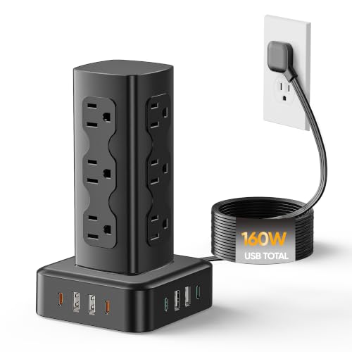 160W Charging Station, Acozvin Power Strip Tower with 12 AC Outlets 8 USB - size: 160W