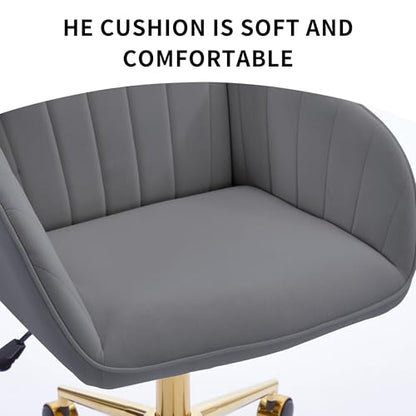YITAI Velvet Office Desk Chair with Wheels and Gold Base,Modern Height Adjustable 360 Degree Swivel Upholstered Vanity Chairs with Arms for Living Room Bedroom, Study,Gray - color: Gold Gray