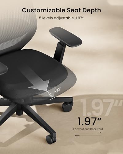 ProtoArc EC200 Ergonomic Office Chair with Adjustable Seat Depth | Lumbar Support, High-Back, Mesh Desk Chair, Home Office 8+ Long Hours Sitting, For Remote Workers & Programmers, Pure Black - color: Pure Black