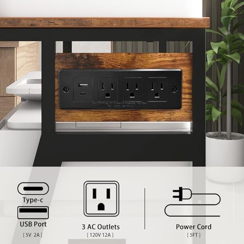 Natwind 3 Tier Printer Stand, 19.7"x15.7", with Charging Station,Retro - color: Retro, size: 19.7''x15.7''
