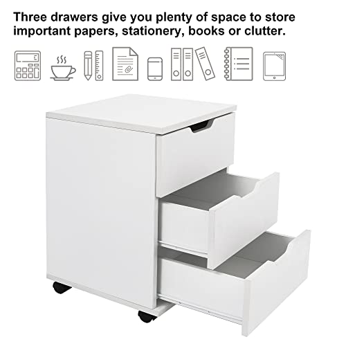 Farini 3-Drawer Vertical Filing Cabinet Rolling Wood Mobile File Cabinets Under Desk for Home Office with Casters，White,Fully-Assembled - color: White, style: Fully-assembled
