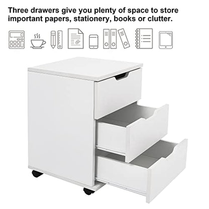 Farini 3-Drawer Vertical Filing Cabinet Rolling Wood Mobile File Cabinets Under Desk for Home Office with Casters，White,Fully-Assembled - color: White, style: Fully-assembled