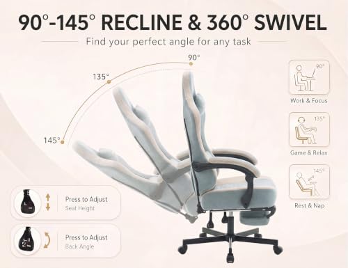Office Desk Computer Gaming Chair for Adults, Ergonomic High Back Gamer Chair with Massage and Pocket Spring Cushion, Swivel Comfy Video Game Chairs with Footrest and Lumbar Support (Pro Blue) - color: Plus Blue Fabric