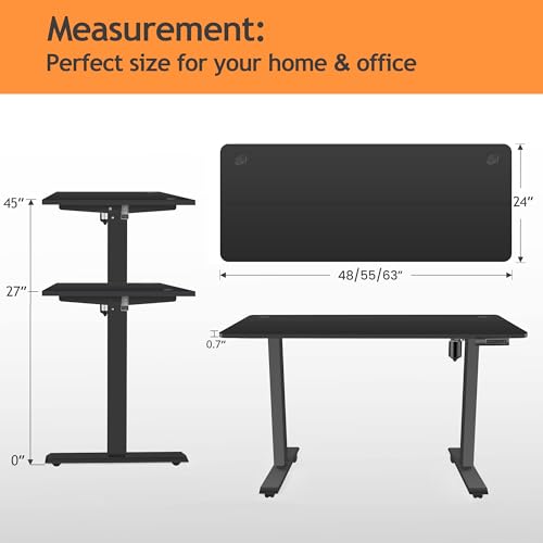 Electric Adjustable Standing Desk with Wheels, 63'' x 24'' Sit Stand with Dual Crossbeam Structure and Mouse Pad, 27''-46'' Lifting Range (Black) - color: Black, size: 63 x 24''
