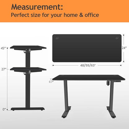 Electric Adjustable Standing Desk with Wheels, 63'' x 24'' Sit Stand with Dual Crossbeam Structure and Mouse Pad, 27''-46'' Lifting Range (Black) - color: Black, size: 63 x 24''