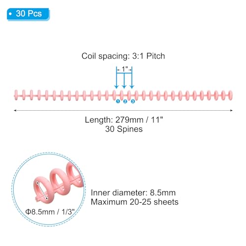 PATIKIL 8.5mm(1/3") Plastic Spiral Binding Coils, 30 Pcs Binding Spirals 20-25 Sheet Capacity Binding Spirals for Binding Paper Sheets, Deep Pink - color: Deep Pink, size: 8.5mm(1/3")