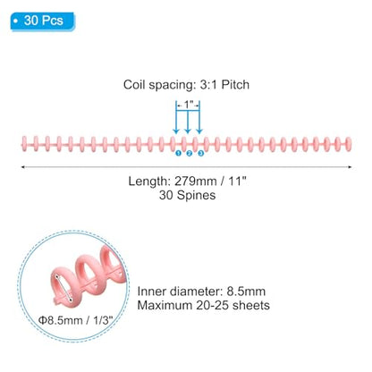 PATIKIL 8.5mm(1/3") Plastic Spiral Binding Coils, 30 Pcs Binding Spirals 20-25 Sheet Capacity Binding Spirals for Binding Paper Sheets, Deep Pink - color: Deep Pink, size: 8.5mm(1/3")