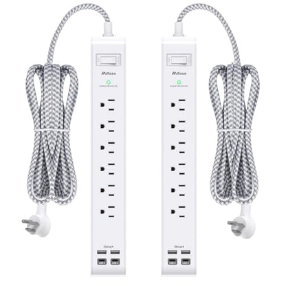 Mifaso 2 Pack Power Strip, 3FT Flat Plug Extension Cord, Surge Protector - size: 3FT, style: Braided Cord & Right Angle Plug