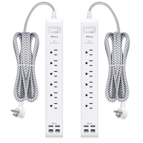 Mifaso 2 Pack Power Strip, 3FT Flat Plug Extension Cord, Surge Protector - size: 3FT, style: Braided Cord & Right Angle Plug