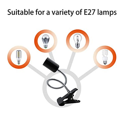 Clip Lamp Holder Adjustable Switch Clip Light Flexible Clip lamp Holder Clip Desk Lamp Socket Adjustable Light Stand Clamp Lamp Base Light Socket Gooseneck for Bedroom Lighting - color: Black, size: 1PC