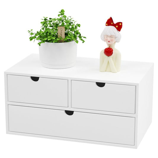 Wisuce Bamboo Desk Organizer - Mini Bamboo Desk Drawer Tabletop Cosmetic Storage Organization for Office or Home White - color: White 3 Drawers