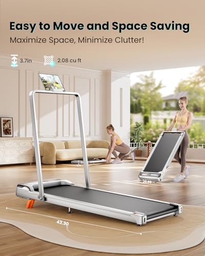 Walking Pad with Handle Bar - 2 in 1 Under Desk Treadmill | 8% Manual Incline, LED Display, 265 LBS Capacity, 2.5HP Compact Treadmills for Home Office - color: Sliver