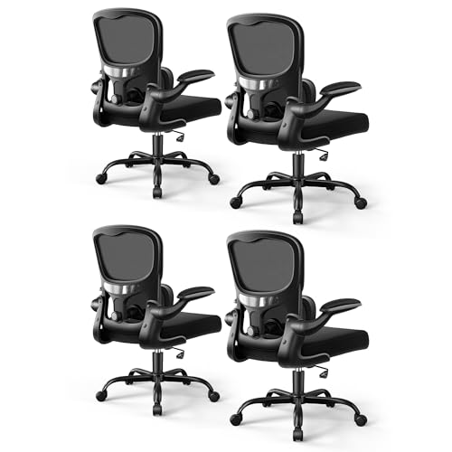 ALLGOD Ergonomic Office Chair, Breathable Mesh Ergonomic Desk Chair with Adjustable Lumbar Support, Flip-up Armrests, Computer Chairs Comfortable for Home, Office, Work, 300lbs, Black (4Pack) - color: Black, size: 4 Pack