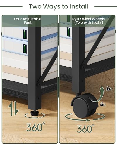 Printer Stand, 23.6" Under Desk Printer Table with Locking Wheels and Adjustable Feet, 2-Tier Heavy Duty Printer Cart with Shelf, Large Storage Rack for Home Office, Living Room, Black TPS01BB - color: Black