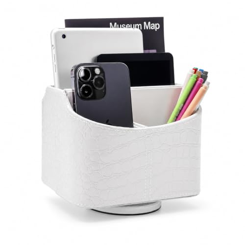 UnionBasic Rotating Desk Organizer, 360 Desk Spinning Caddy, Desktop TV Guide/Mail/Media/Remote Controller Holder Organizer, Crocodile White - color: Crocodile White