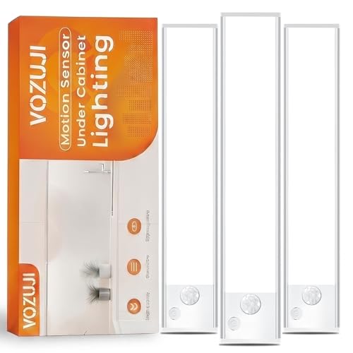 Under Cabinet Rechargeable Lighting: 12 Inch Motion Sensor Dimmable Lights Indoor - Battery Operated Lights - Wireless Closet Light Magnetic Led Light for Kitchen Home Bathroom Counter 3 Pack - color: White 3 Pack, size: 12 Inch