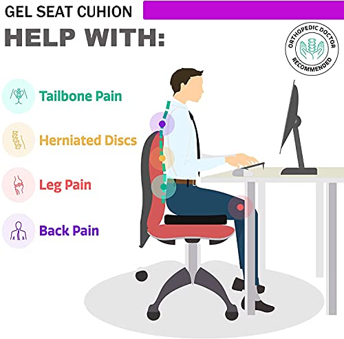 Gel Seat Cushion for Long Sitting, Double Thick, Pressure Relief | Cooling, Soft&Breathable | Sciatica, Hip&Coccyx Pain Relief | Gel Cushion for Office Chair, Home, Car, Wheelchair | Anti-Slip - color: Purple