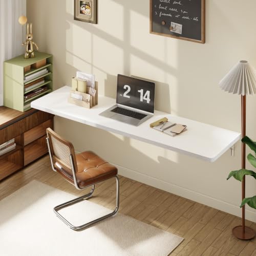 Dogsky Floating Wall Desk 60" x 16" - 500 lbs Heavy Duty Solid Pine - color: White, size: 60" x 16"