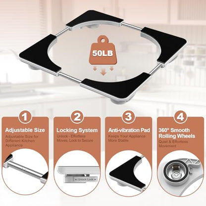 Adjustable Appliance Sliding Tray - Expandable 11" x 11"- 20" x 20" | Slider Tray for Kitchen Appliances - 360° Countertop Rolling Tray with Locking Brakes for Coffee Makers - size: 11" x 11" - 20" x 20" Square
