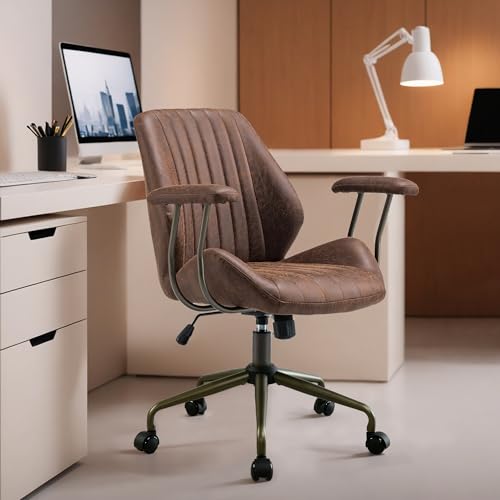 HOOOWOOO Faux Suede Leather Home Office Desk Chair,MCM Modern Ergonomic Task Work Chair,Computer Gaming Chair with Cushion Seat Mid Back for Long Hours(Chocolate Brown) - color: Chocolate-cushion Seat, size: Mid Back