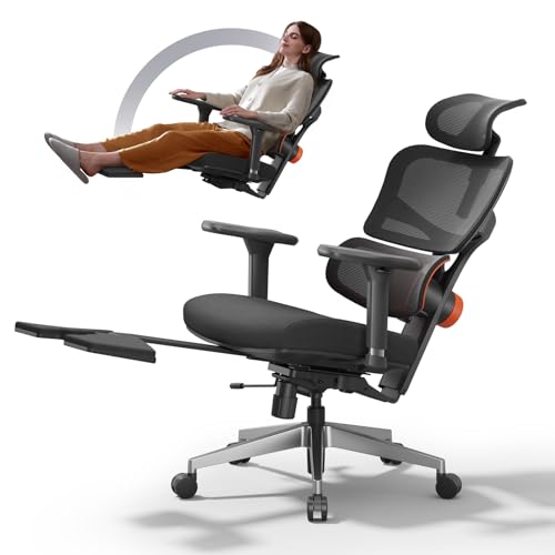 Newtral Mesh Ergonomic Office Chair, Auto-Following Adaptive Lumbar Support, 4D Soft Armrest & 2D Rotatable Headrest, 96°-136°Lockable Recline Swivel Desk Chair, Home Office Gaming ChairGaming Chair - color: Black, size: with Footrest
