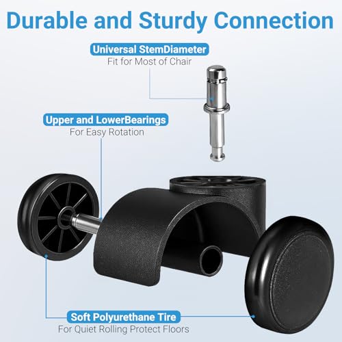 2" Office Chair Casters Wheels Heavy Duty, 5 pcs Chair Wheel Replacement | 11mm Stem Only, Won’t Work with 10mm Stems or IKEA Chairs, Silent Rubber Casters Safe for Hard Floors, Supports Up to 300 lbs