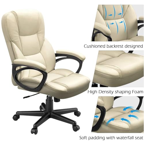 Furmax Office Executive Chair High Back Adjustable Managerial Home Desk Chair, Swivel Computer PU Leather Chair with Lumbar Support (1, Khaki) - color: Khaki