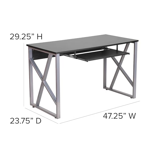 Flash Furniture Computer Desk with Pull-Out Keyboard Tray, Black | Cross-Brace Frame