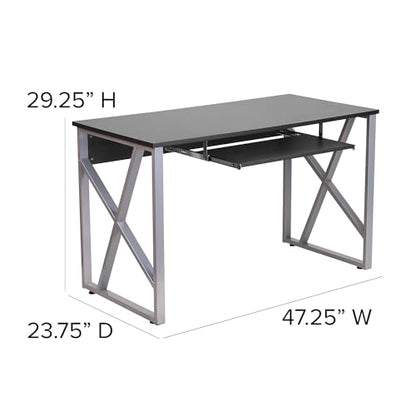 Flash Furniture Computer Desk with Pull-Out Keyboard Tray, Black | Cross-Brace Frame