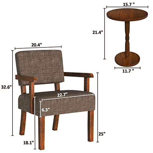 FAGAGA Accent Chairs Set of 2, 2 Solid Wood Armchairs with Side Table - color: Linen Brown, size: One Set