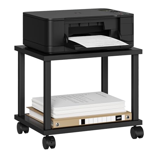 Asgolion Printer Table, 2-Tier Under Desk Printer Stand, Printer Cart | Printer Stand with Wheels, Printer Shelf for Small Spaces, Printer Cart for Home Office, Black - color: Black, size: Small without Charger