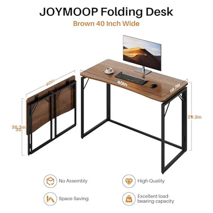 JOYMOOP 40" Brown Folding Desk, No Assembly, Wooden Top, Middle Size - color: Brown, size: 40" Width