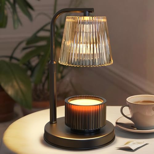Candle Warmer Lamp with Timer Dimmable - Adjustable Electric Wax Melt Warmer Scented Large Jar Candles Lights, House Warming Birthday Gifts for Women, Glass Vintage New Home Living Room Decor, Dark - color: Dark-vertical