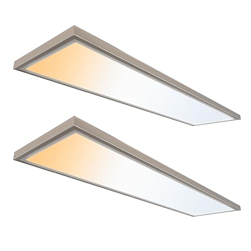UltraLux 1x4 Surface Mount LED Panel TRIAC Dimmable 3CCT Brushed Nickel 2Pk | 3000 lumens, 120-degree beam, CRI>80, aluminum build, damp-rated, fits junction boxes, over 50,000 hours, 5-year warranty - color: Brushed Nickel, size: 1X4 (2 Pack)