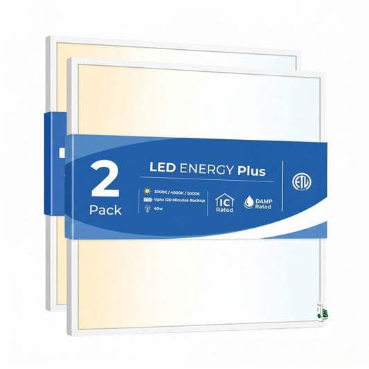 2x2 LED Flat Panel Light Emergency Battery Backup, 40W-3000K/4000K/5000K, 0-10V Dimmable, 4390 Lumens, LED Drop Ceiling Light, 100-277V, and UL Listed, Ultra Thin Back-Litt (2 Pack) - size: 2 Pack