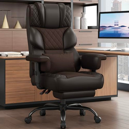 Vonesse Office Chair, Desk Chair with Soft Adjustable Armrests, Ergonomic High Back Gaming Chair with Lumbar Support, Executive Computer Chairs with Footrest (PU Leather, Brown) - color: Brown