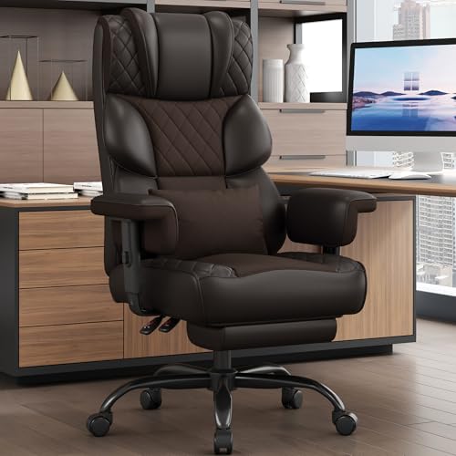Vonesse Office Chair, Desk Chair with Soft Adjustable Armrests, Ergonomic High Back Gaming Chair with Lumbar Support, Executive Computer Chairs with Footrest (PU Leather, Brown) - color: Brown