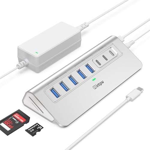 intpw Powered USB Hub 10Gbps, 10-Port USB 3.2/USB C Hub, SD/TF Slots - color: Silver, size: 10 Port