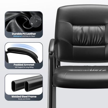 Modern Conference Room Chairs with Arms, PU Leather Padded Guest Chair with Welded Steel Frame, Ergonomic Office Reception Chair, 300LBS, Waterproof & Easy to Clean,Black,Set of 4