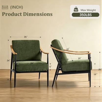RNKSFX Modern Accent Chairs Set of 2 for Living Room Bedroom Mid Century Arm Chairs Upholstered Office Accent Chairs Comfy Waiting Room Chairs with Metal Frame, Olive Green - color: Olive Green