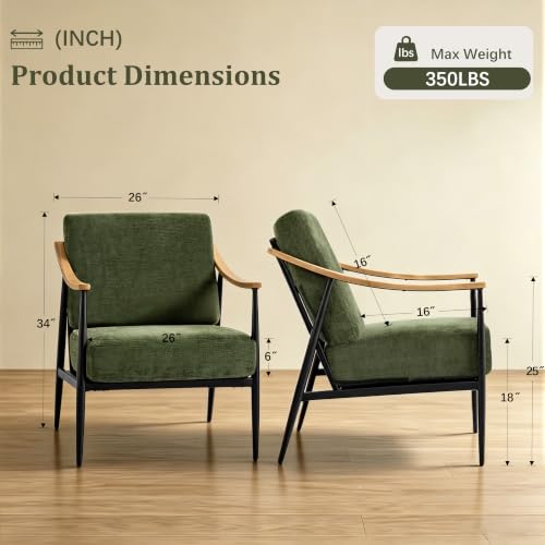 RNKSFX Modern Accent Chairs Set of 2 for Living Room Bedroom Mid Century Arm Chairs Upholstered Office Accent Chairs Comfy Waiting Room Chairs with Metal Frame, Olive Green - color: Olive Green