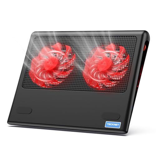 TECKNET Laptop Cooling Pad - 12"-15.6" Laptop Cooler with Quiet Cooling Fan | USB-A & USB-C Powered Cooling Stand with Adjustable Wind Speeds for Gaming, Work & Everyday Computing, Red LED - color: Red