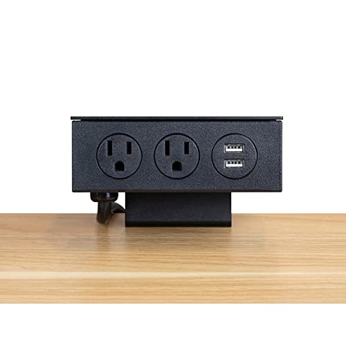 Progressive Automations 2 Plug Desk Clamp Power Strip with USB Ports, Black