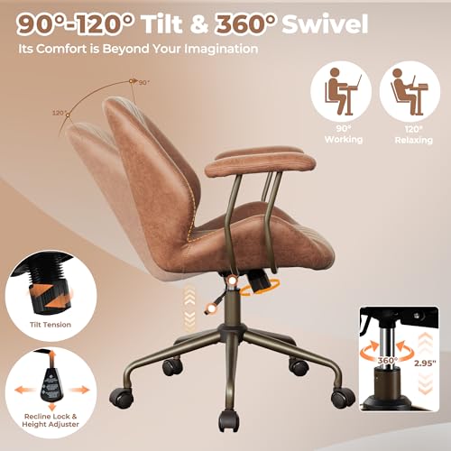 ovios Ergonomic Office Chair Mid-Back Modern Computer Chair, Brown - color: Brown, size: Mid Back, Regular Cushion
