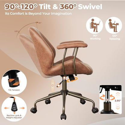 ovios Ergonomic Office Chair Mid-Back Modern Computer Chair, Brown - color: Brown, size: Mid Back, Regular Cushion